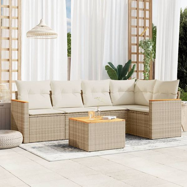 vidaXL 6-teilig Garten-Sofagarnitur mit Kissen Beige Poly Rattan, 3258355