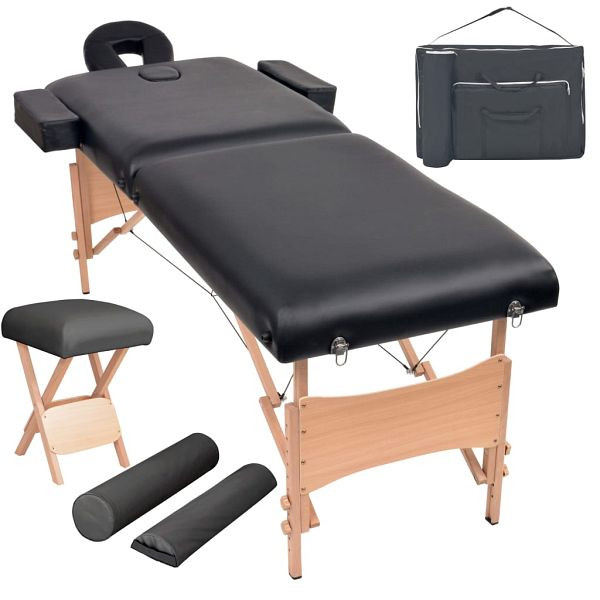 vidaXL Massageliege 2-Zonen mit Hocker Klappbar 10 cm Sitz Schwarz, 110155