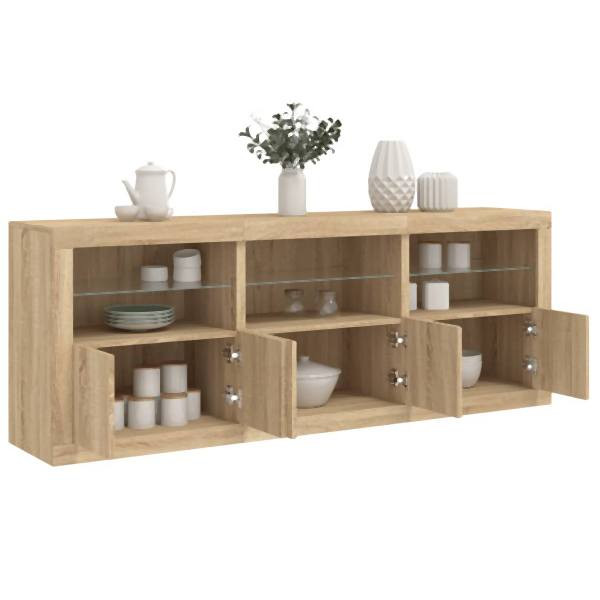 vidaXL Sideboard mit LED-Leuchten Sonoma-Eiche 181,5x37x67 cm, 3209004