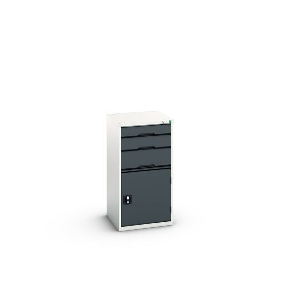 bott verso Schubladenschrank mit Flügeltür, mit 3 Schubladen und Fachboden, BxTxH: 525 x 550 x 1000 mm, Lichtgrau / Anthrazitgrau, 16925061.19