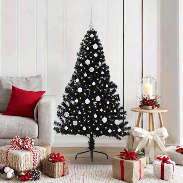 vidaXL Künstlicher vorbeleuchteter Weihnachtsbaum Schwarz 150 cm PVC, 3397131