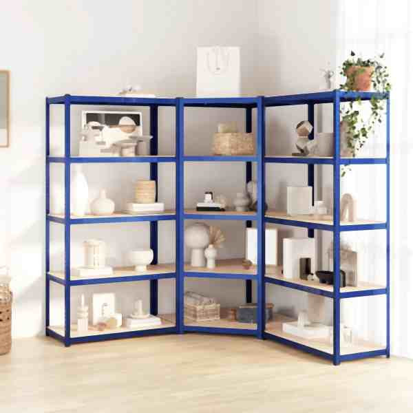 vidaXL Regale mit 5 Böden 3 Stück Blau Stahl & Holzwerkstoff, 3154184
