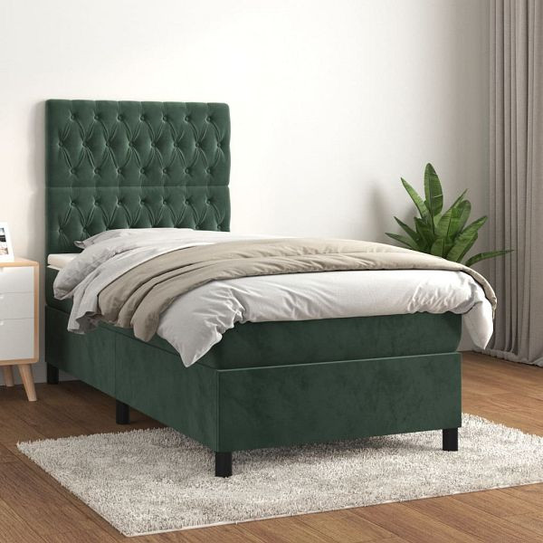 vidaXL Boxspringbett mit Matratze Dunkelgrün 90x190 cm Samt, 3143178