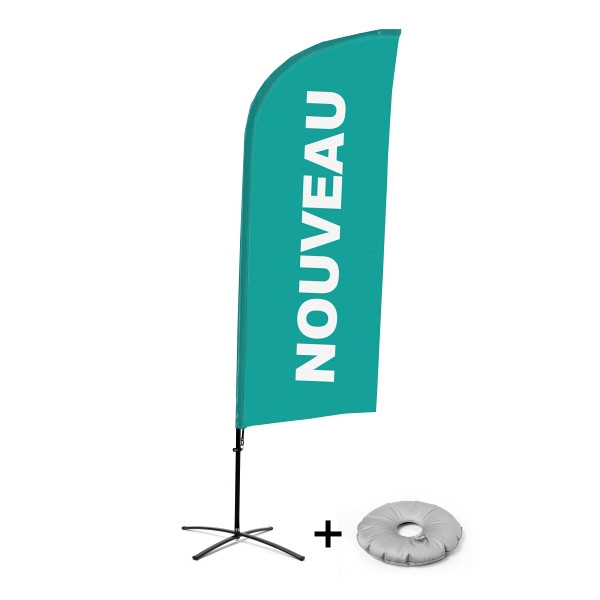 Showdown Displays Beachflag Alu Wind Komplett-Set Neu Türkis Französisch Kreuzständer, BFAW310-CB30-WB-I499