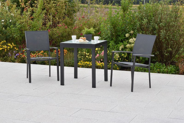 Merxx Milano Set 3-teilig, 2 Milano Stapelsessel, graphit/grau, 1 Balkonausziehtisch 65 (130) x 65 cm, matte Glasplatte, 51044-309