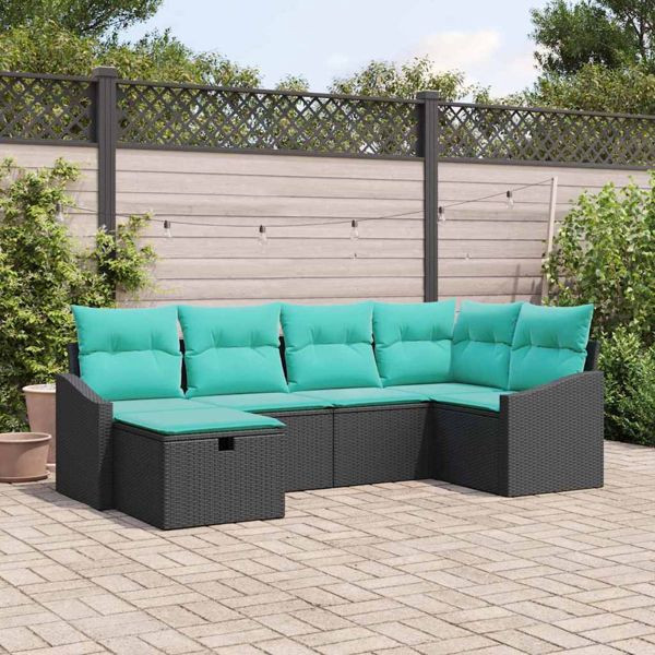 vidaXL Sofa Set mit Kissen mit Speicher 6-teilig Schwarz Poly-Rattan, 3359285