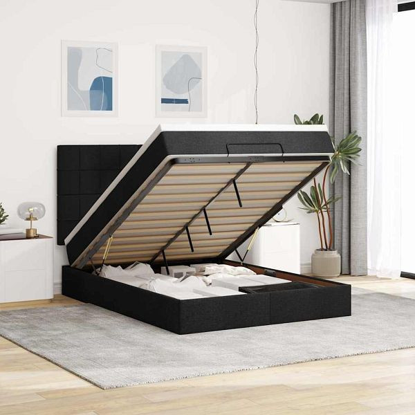 vidaXL Ottoman-Bett mit Matratze & LEDs Schwarz 140x190 cm Stoff, 3314005