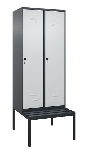 C+P Umkleidespind Classic PLUS mit Mitteltrennwand, Bank, 2 Abteile, 2120x800x815mm, 7016/7035, Drehriegel, 0800507-22F S10043