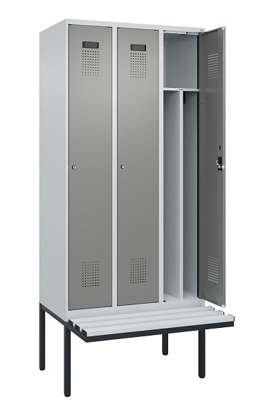 C+P Spind Evolo PLUS, 3 Abteile, 2120x900x815mm, 7035/0004, Haken 4, Zylinderschloss, Material Sitzfläche Kunststoff, 0490407-30F S10095