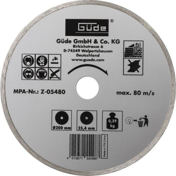 Güde Diamantscheibe 200x25,4 mm, Durchmesser der Scheibe: 200 mm, 55498, 4015671554987