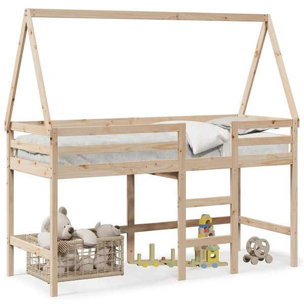 vidaXL Hochbett mit Leiter und Dach 90x190 cm Massivholz Kiefer, 3282108