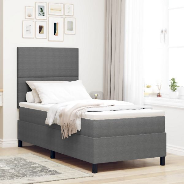 vidaXL Boxspringbett mit Matratze Hellgrau 100x200 cm Cordstoff, 3337543
