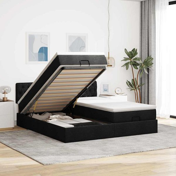 vidaXL Ottoman-Bett mit Matratzen Schwarz 200x200 cm Stoff, 3312024