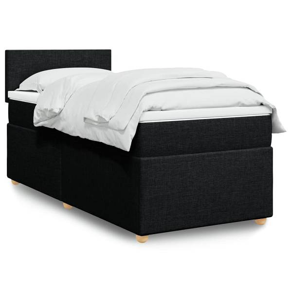 vidaXL Boxspringbett mit Matratze Schwarz 100x200 cm Stoff, 3286586