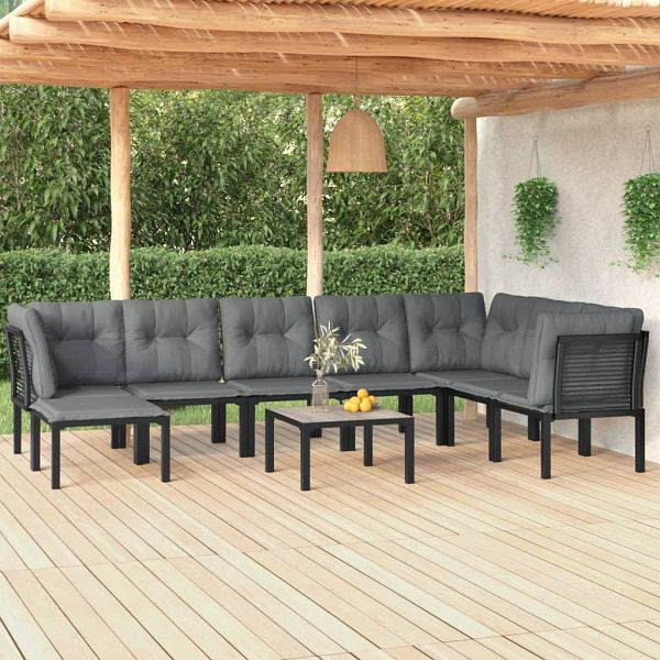 vidaXL 9-tlg. Garten-Lounge-Set Schwarz und Grau Poly Rattan, 3187767