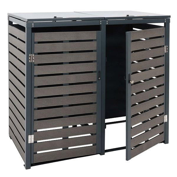 Mendler XL 2er-/4er-Mülltonnenverkleidung HWC-K14, Mülltonnenbox, 119x140x102cm WPC Metall 86kg, anthrazit, 87655+87654