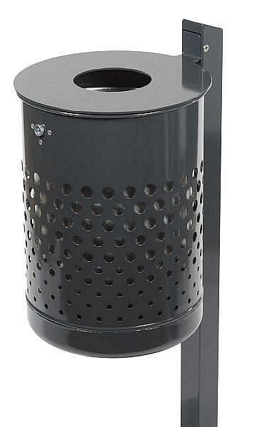 Renner Abfallbehälter mit Pfosten ca. 50 L, gelocht, mit Deckelscheibe, anthrazitgrau, 7039-00PB 7016