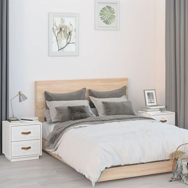 vidaXL Nachttische 2 Stück Weiß 40x34x45 cm Massivholz Kiefer, 818328