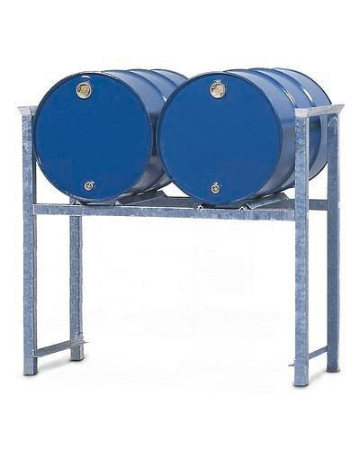 DENIOS Stapelregal ARL 4 aus Stahl, verzinkt, für 2 Fässer à 200 Liter, mit Auflageschienen, 182578