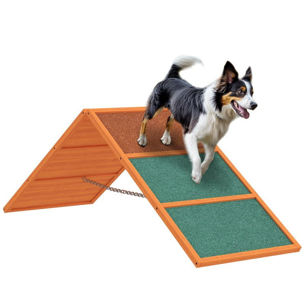 PawHut Agility Hunderampe, klappbar, verstellbare Höhe, rutschfest, Tannenholz, bis 40 kg, 173 x 59 x 66 cm, D06-260V00OG