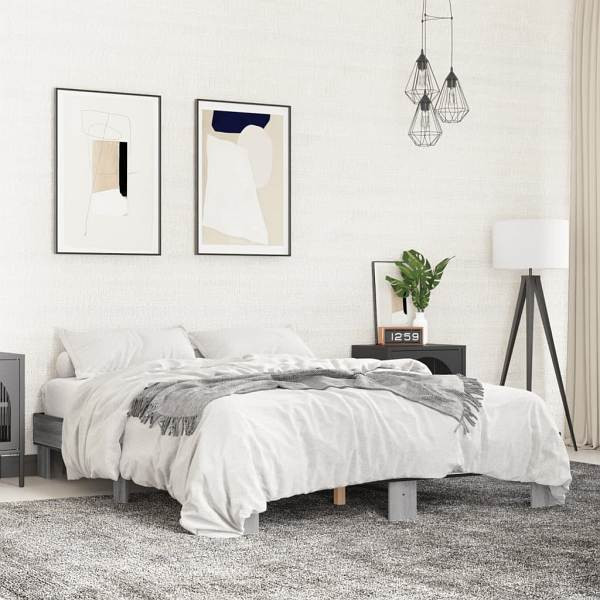 vidaXL Bettgestell Grau Sonoma 150x200 cm Holzwerkstoff und Metall, 3280235