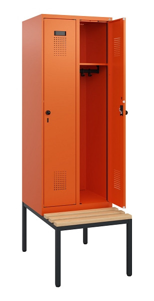 C+P Spind Evolo PLUS, 2 Abteile, 1950x600x815mm, 2004/2004, Drehriegel, Sitzfläche Holz, Sitzbank, 0490505-20 S10030