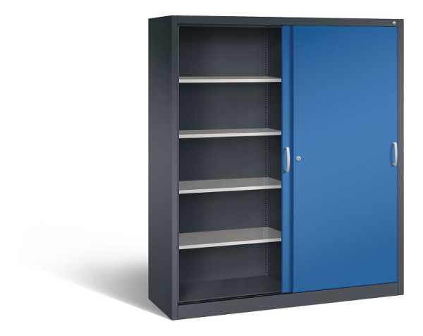 C+P Schiebetürenschrank Acurado, H1950xB1600xT500mm, Farbe: Schwarzgrau / Enzianblau, Bügelgriff, 5 OH, 2150-00 S10161