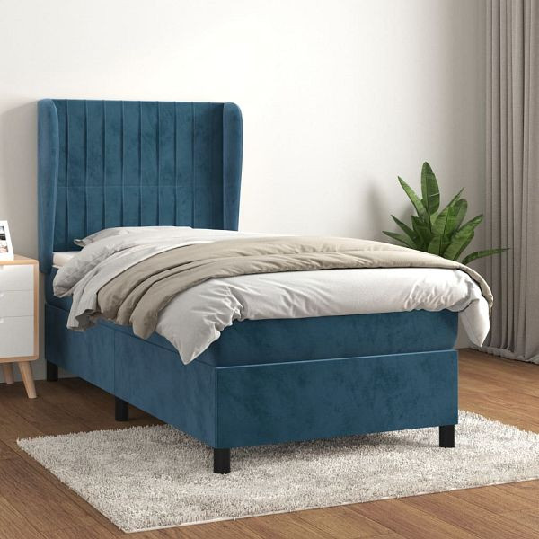 vidaXL Boxspringbett mit Matratze Dunkelblau 100x200 cm Samt, 3129319