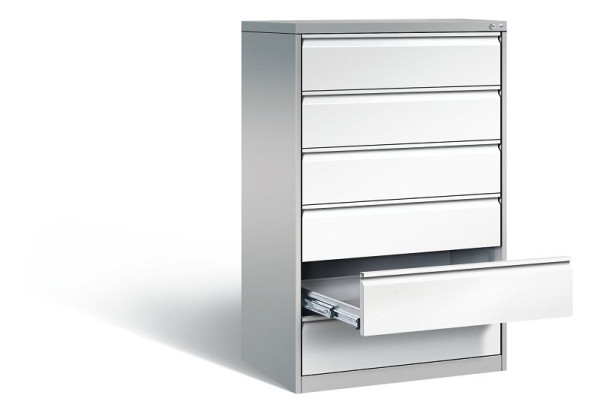 C+P Karteischrank Acurado, H1357xB787xT590mm, Farbe: Weißaluminium / Verkehrsweiß, Griffleiste, 12936-323 S10085