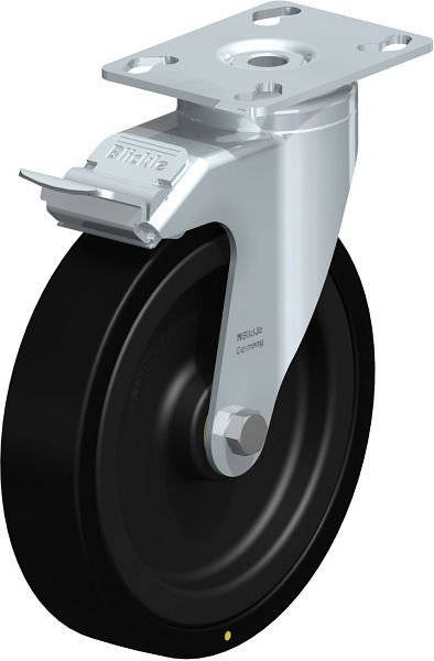 Blickle LKPA-VPA 150K-FI-EL Apparate-Lenkrolle mit Anschraubplatte & Feststeller, Vollgummi, Schwarz, 321463