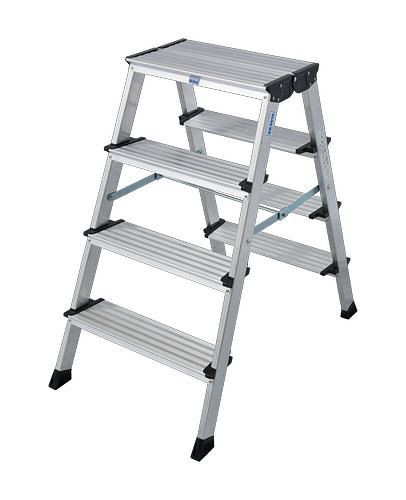 Krause Doppel-Klapptritt Treppo, Aluminium, mit großer, oberer Standfläche, 2 x 4 Stufen, inkl. Plattform, 257459
