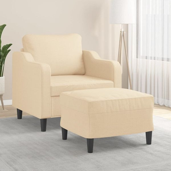 vidaXL Sessel mit Hocker Creme 60 cm Stoff, Füllung: Schaumstoff, 3153505