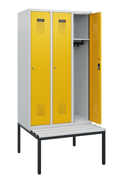 C+P Spind Evolo PLUS, 3 Abteile, 1950x900x815mm, 7035/1004, Zylinderschloss, Material Sitzfläche Kunststoff, Sitzbank, 0490505-30 S10081