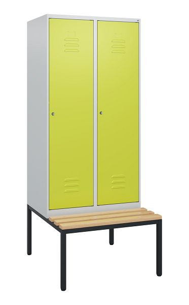 C+P Umkleidespind Classic PLUS, mit untergebauter Sitzbank, 2 Abteile, 1950x800x815mm, 7035/0024, Zylinderschlösser, Buche-Sitzleisten, 0800505-22 S10025