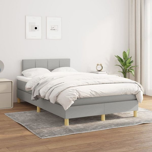 vidaXL Boxspringbett mit Matratze Hellgrau 120x200 cm Stoff, 3140601