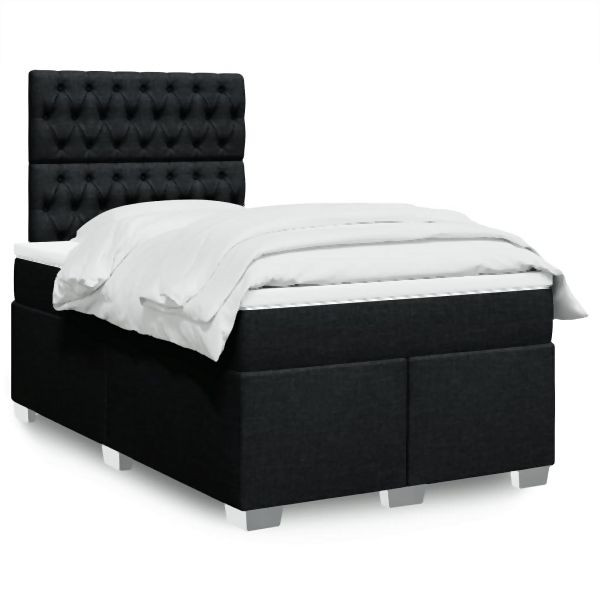 vidaXL Boxspringbett mit Matratze Schwarz 120x200 cm Stoff, 3290464