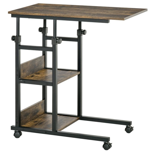 HOMCOM Beistelltisch mit Rollen, höhenverstellbar, kompakt, 2 Ablageböden, Metallrahmen, 80x40x72-82 cm, 833-800