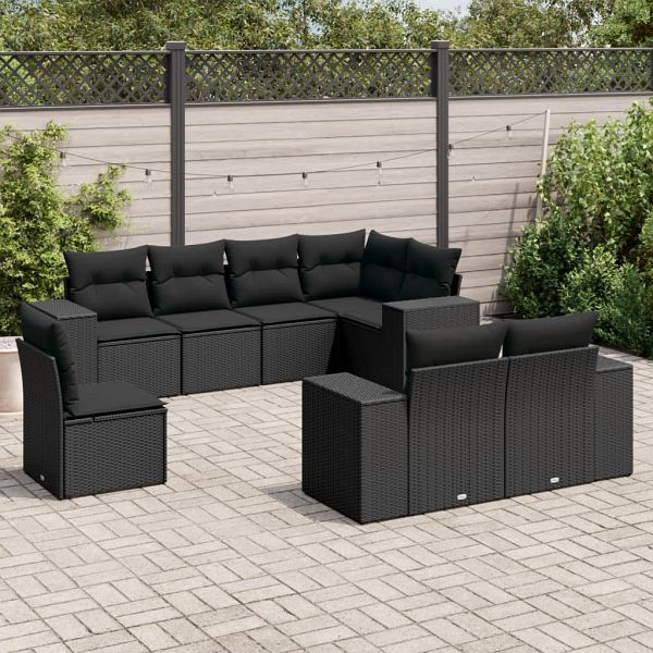 vidaXL 8-tlg. Garten-Sofagarnitur mit Kissen Schwarz Poly Rattan, 3255172
