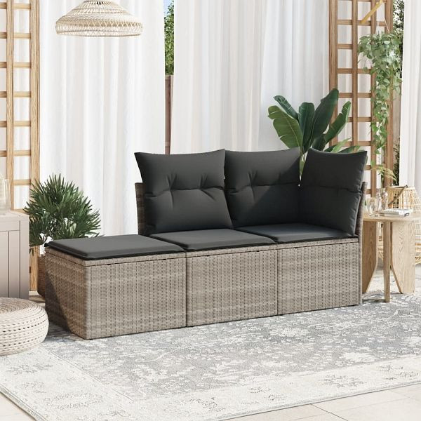vidaXL 3-teilig Garten-Sofagarnitur mit Kissen Hellgrau Poly Rattan, 3249311