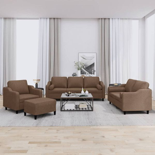 vidaXL 4-tlg. Sofagarnitur mit Kissen Braun Stoff, 3201797