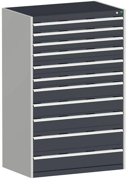 bott cubio Schubladenschrank bestückt mit 11 Schwerlastschubladen BxTxH: 1050 x 750 x 1600 mm, RAL 7035/7016, 40029038.19V
