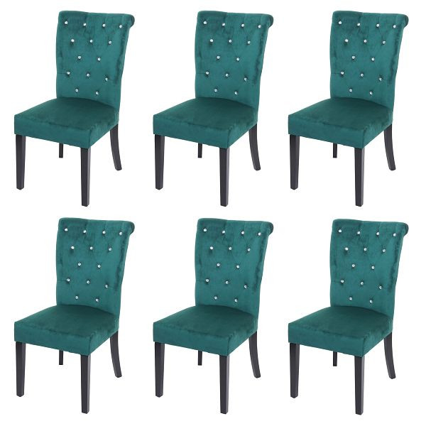 Mendler 6er-Set Esszimmerstuhl HWC-D22, Stuhl Küchenstuhl, Nieten Samt, dunkelgrün, schwarze Beine, 3x74562