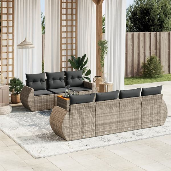 vidaXL 8-teilig Garten-Sofagarnitur mit Kissen Grau Poly Rattan, 3224912