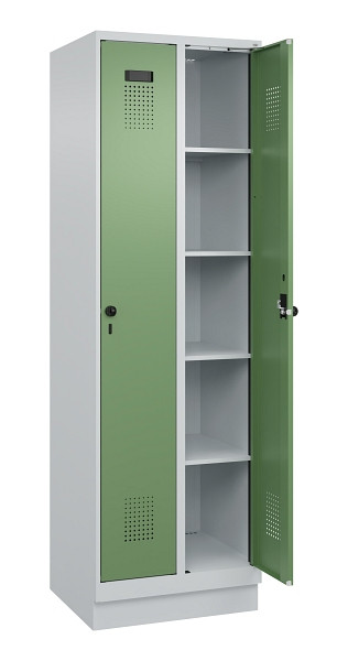C+P Wäsche-Spind Evolo PLUS, mit Sockel, 2 Abteile, 1950x600x500mm, 7035/6011, Verschluss Drehriegel, Ablageböden 8, 049020-20B S10010