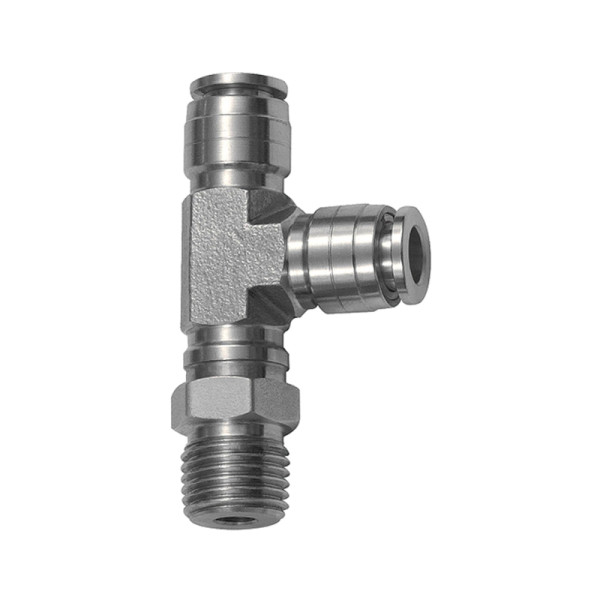 Riegler T-Steckverschraubung, L-Form, drehbar, R 3/8, Schlauch-Ø 8, ES, 135234