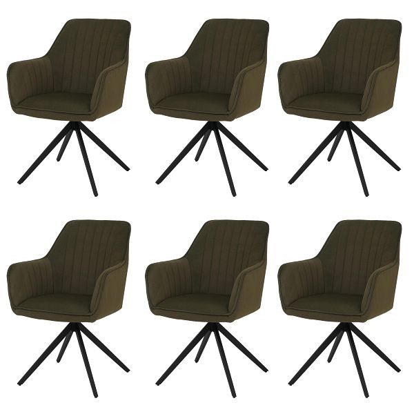 Mendler 6er-Set Esszimmerstuhl HWC-L79, Küchenstuhl Lehnstuhl Stuhl Armlehnen, drehbar Auto-Position Stoff/Textil, grün, 3x121137