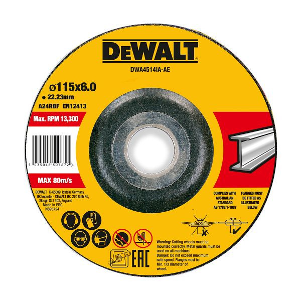 DeWalt High Performance Schruppscheibe 115x6x22,23 mm Metall Typ 42 (gekröpft), VE: 25 Stück, DWA4514IA-AE