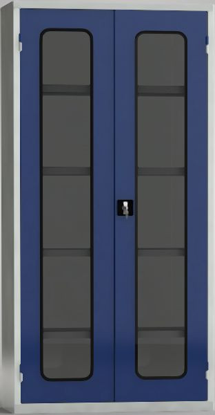 KLW Universalschrank, 2000x1000x430mm, abschließbare Flügeltüren, Acrylglas-Sichtfenster, 4 verstellbare Fachböden, verzinkt, 7FN-NF2000FD-0204XRB