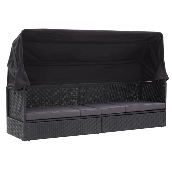 vidaXL Outdoor-Sofabett mit Dach Poly-Rattan Schwarz, 46092