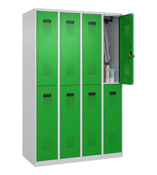 C+P Doppelstöckiger Spind Evolo PLUS, 8 Fächer, 1850x1200x500mm, 7035/6037, Zylinderschloss, 049300-40 S10038